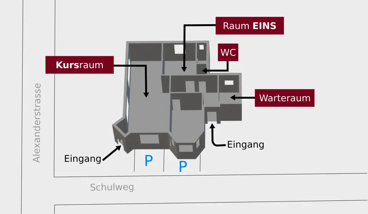 Grundrissübersicht der beiden Kursräume in der Alexanderstraße